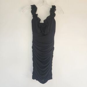 Saints + Secrets Lettuce Edged Ruffle Ruched Bodycon Badie Mini Dress Black S